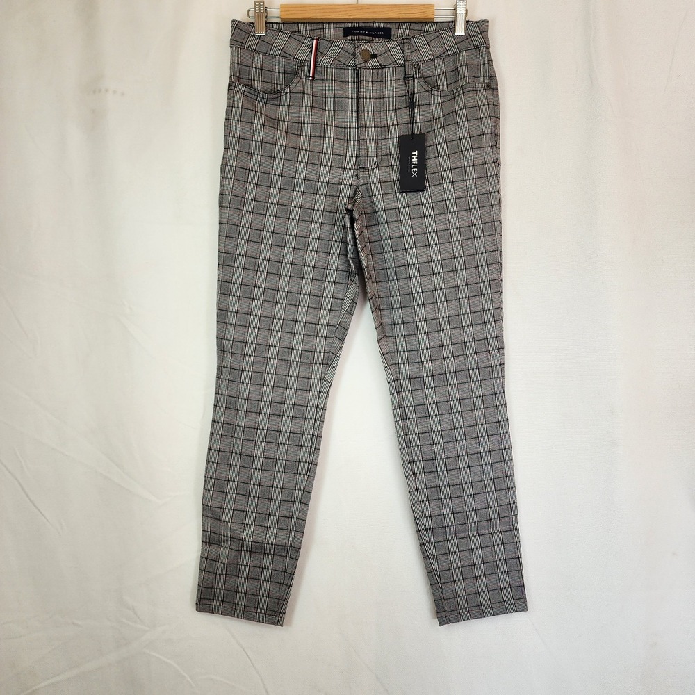 Tommy Hilfiger Pants Women's 10 The Flex Plaid Patterned Ankle Pants Gray Black